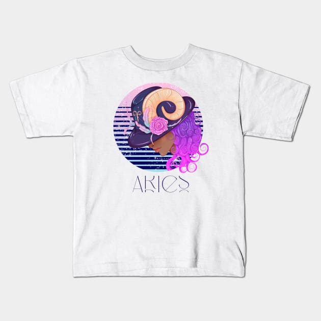 Aries Zodiac Sign | Circle Beautiful Girl Kids T-Shirt by Violete Designs